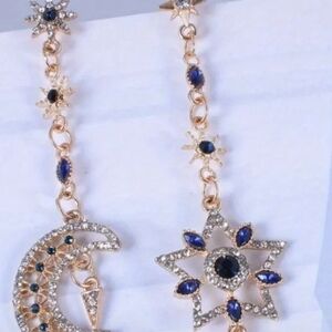 Luxury Asymmetrical Star and Moon Dangle earrings-Stainless Steel Zirconia